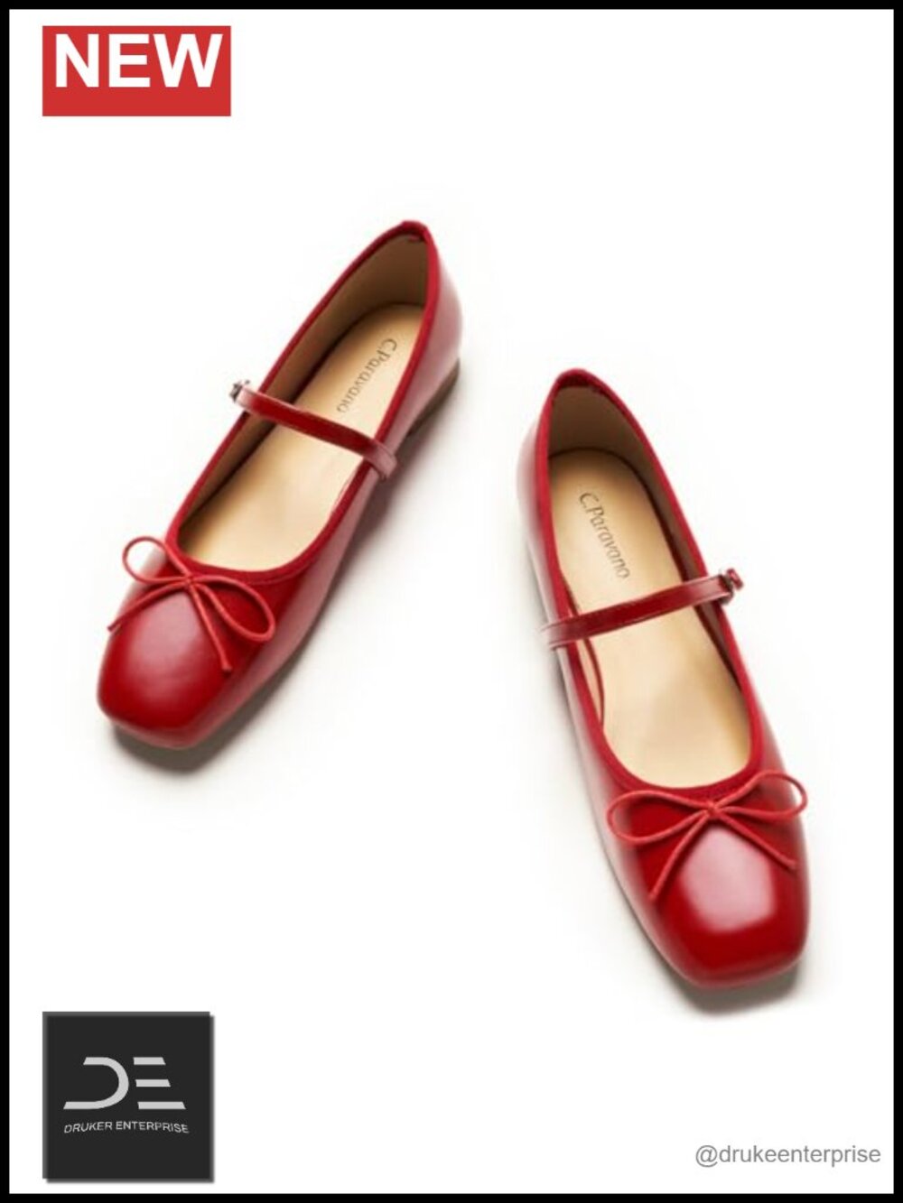 C.Paravano Women's Square Toe Mary Jane Flats Lambskin Leather Memory Cushion